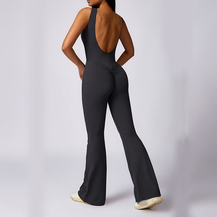 Buddha Stones Mono informal sin mangas para mujer, pantalones acampanados, mono deportivo para fitness y yoga - image 17