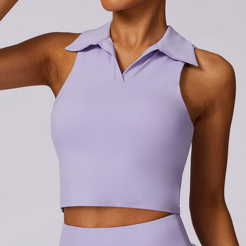 Buddha Stones Camiseta corta con cuello polo, falda de tenis, pantalones cortos plisados ​​con bolsillo, conjuntos deportivos de yoga - image 1