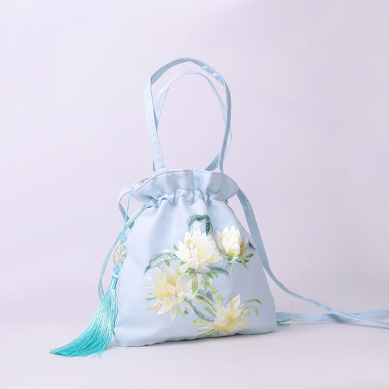 Buddha Stones Suzhou bordado Lotus Deer Epiphyllum peonía conejo algodón lino bolso bandolera bolso de hombro - image 1