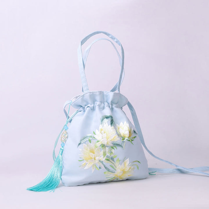 Buddha Stones Suzhou bordado Lotus Deer Epiphyllum peonía conejo algodón lino bolso bandolera bolso de hombro - image 1