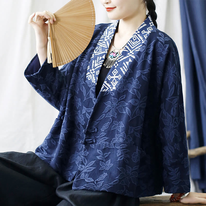 Chaqueta de manga larga con cuello en V y jacquard floral con Buddha Stones - image 35