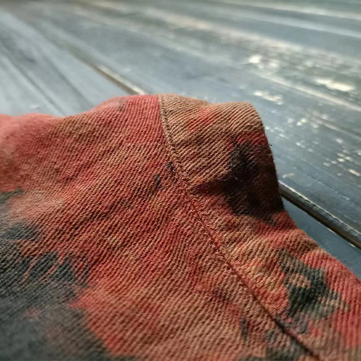 Chaqueta frontal abierta con botones de rana y bolsillos de lino y algodón con flor de peonía naranja y Buddha Stones - image 11