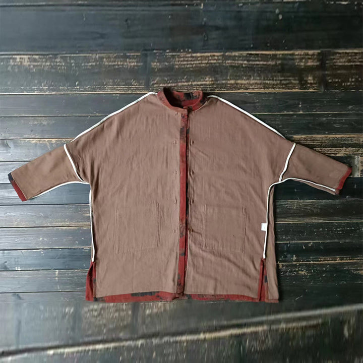 Chaqueta abierta con botones y bolsillos, con estampado de flores de peonía naranja y Buddha Stones. - image 14
