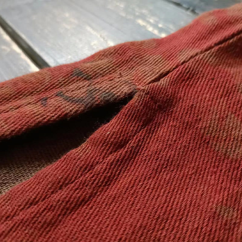 Chaqueta frontal abierta con botones de rana y bolsillos de lino y algodón con flor de peonía naranja y Buddha Stones - image 10