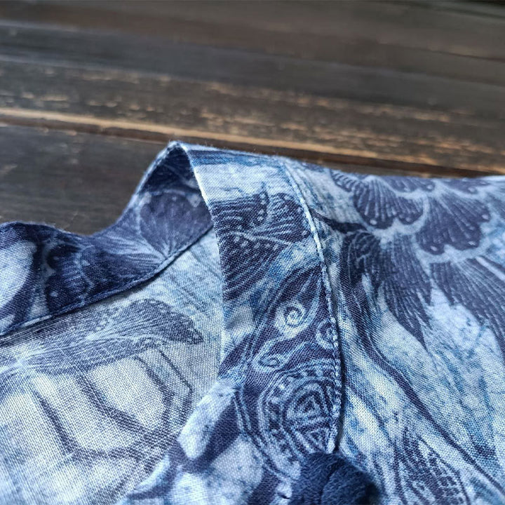 Buddha Stones Retro Azul Flores Blancas Diseño De Botón De Rana Camisa De Chaqueta De Lino De Ramio De Manga Larga - image 13