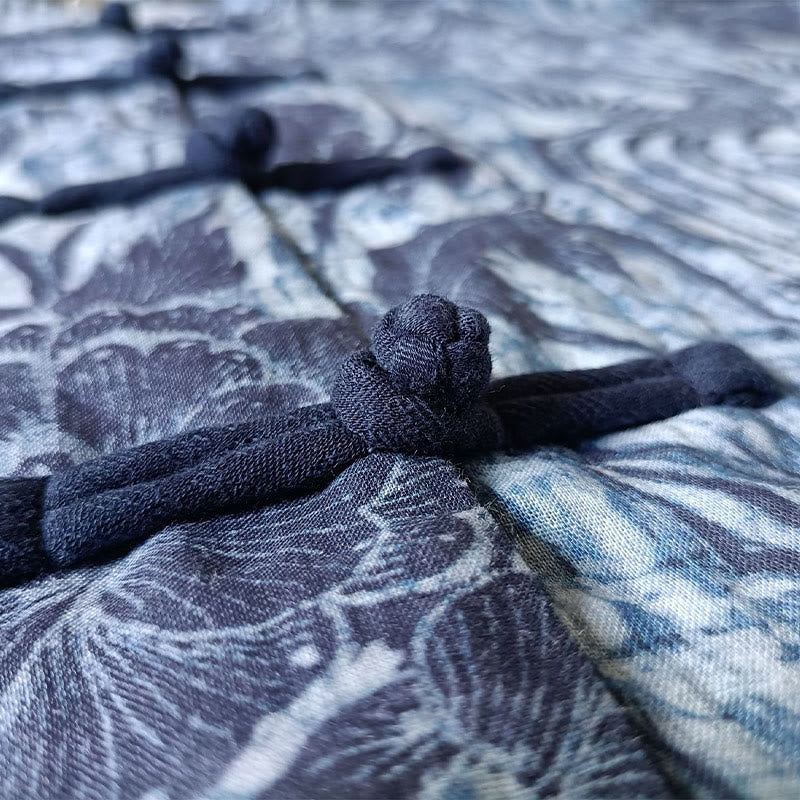 Buddha Stones Retro Azul Flores Blancas Diseño De Botón De Rana Camisa De Chaqueta De Lino De Ramio De Manga Larga - image 9