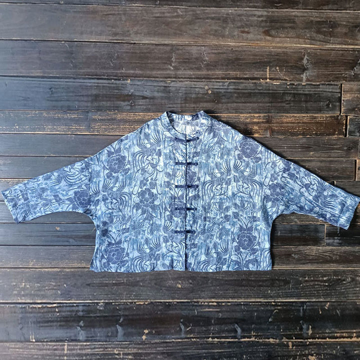 Buddha Stones Retro Azul Flores Blancas Diseño De Botón De Rana Camisa De Chaqueta De Lino De Ramio De Manga Larga - image 14