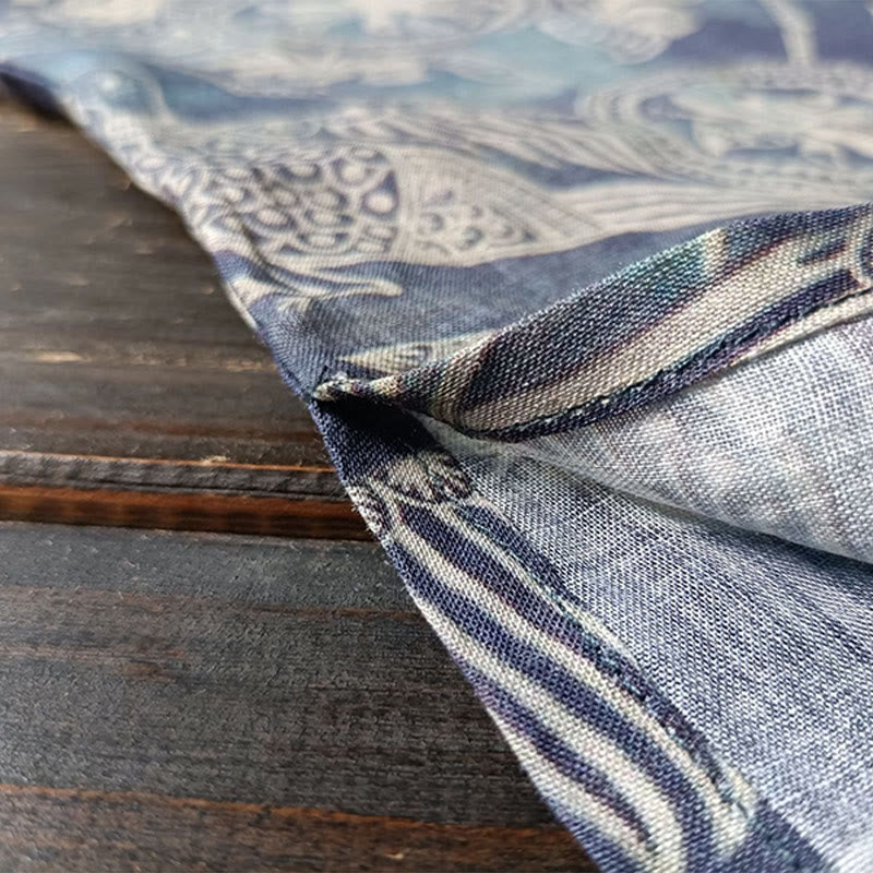 Buddha Stones Pájaros Flores Geometría Rana Botón Manga Larga Ramio Lino Chaqueta Camisa - image 11