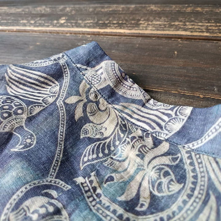 Buddha Stones Pájaros Flores Geometría Rana Botón Manga Larga Ramio Lino Chaqueta Camisa