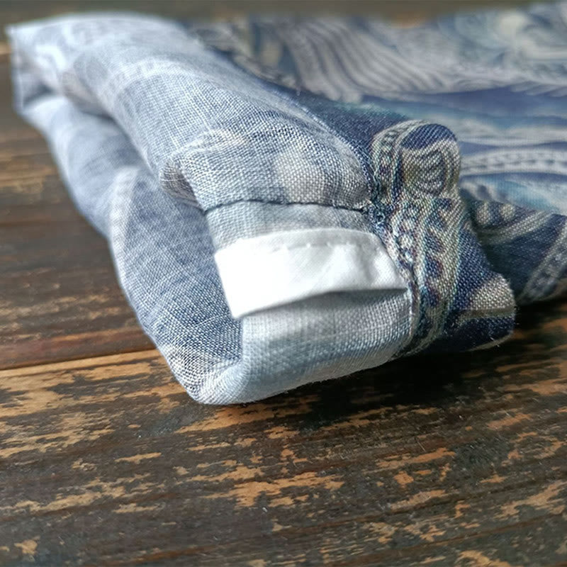 Buddha Stones Pájaros Flores Geometría Rana Botón Manga Larga Ramio Lino Chaqueta Camisa