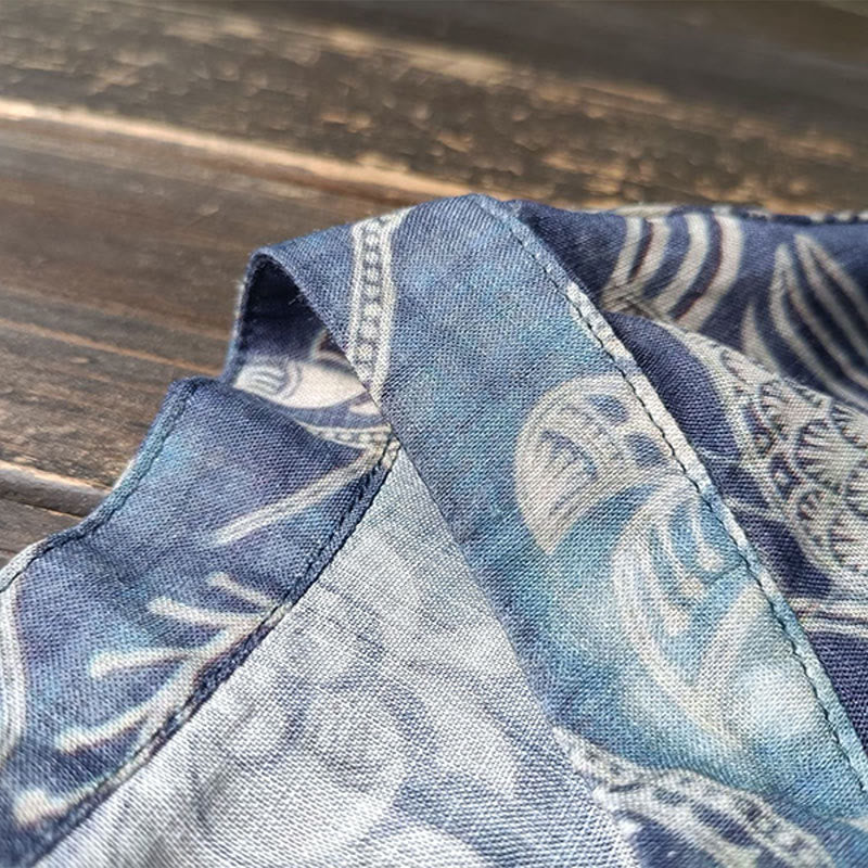 Buddha Stones Pájaros Flores Geometría Rana Botón Manga Larga Ramio Lino Chaqueta Camisa
