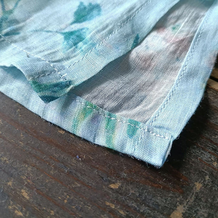 Buddha Stones Verde claro Flores rosas Hojas verdes Botón de rana Camisa de chaqueta de lino de ramio de manga larga - image 15