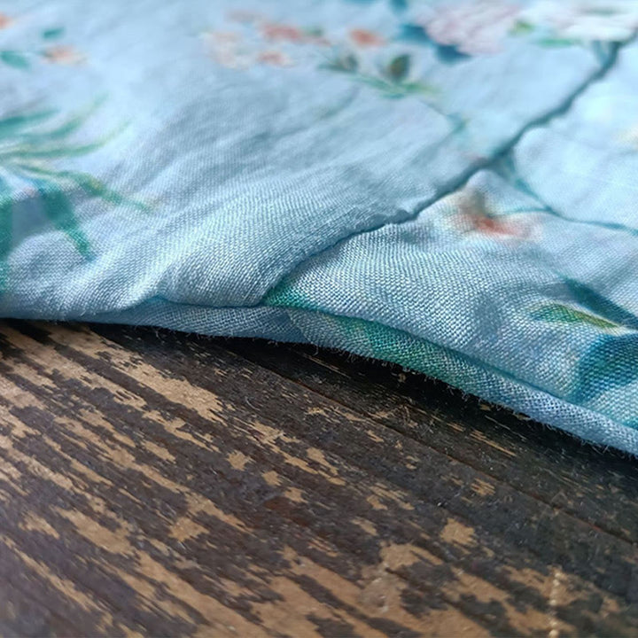 Buddha Stones Verde claro Flores rosas Hojas verdes Botón de rana Camisa de chaqueta de lino de ramio de manga larga - image 12