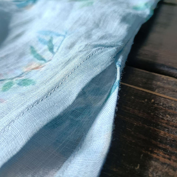 Buddha Stones Verde claro Flores rosas Hojas verdes Botón de rana Camisa de chaqueta de lino de ramio de manga larga - image 14