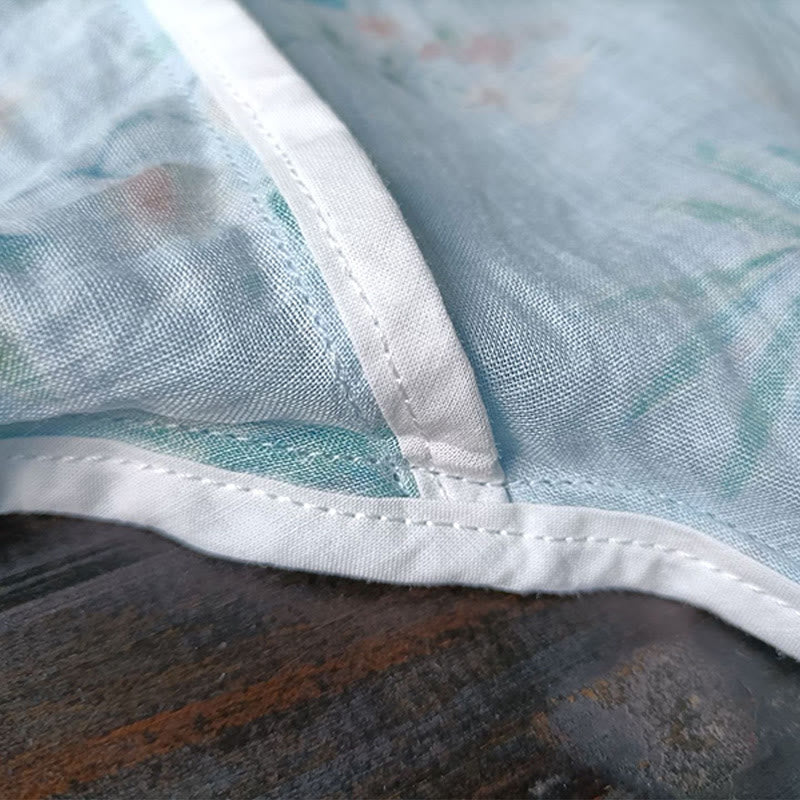 Buddha Stones Verde claro Flores rosas Hojas verdes Botón de rana Camisa de chaqueta de lino de ramio de manga larga - image 13