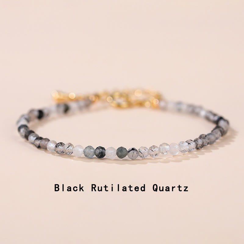 Pulsera de cadena curativa con Buddha Stones, cuarzo fresa, prehnita, peridoto, lazurita, lapislázuli, cristal rosa y turmalina. - Cuarzo rutilado negro (circunferencia de la muñeca: 14-16 cm) - image 19