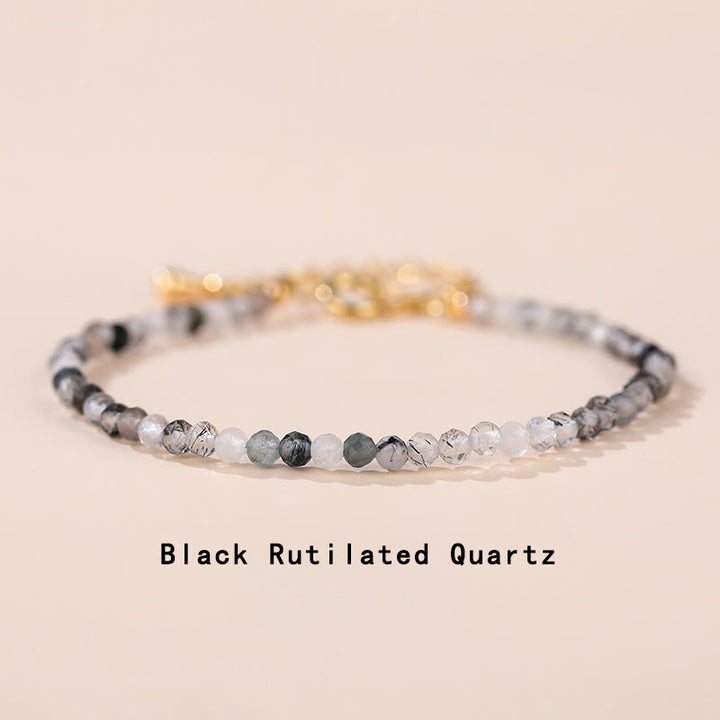 Pulsera de cadena curativa con Buddha Stones, cuarzo fresa, prehnita, peridoto, lazurita, lapislázuli, cristal rosa y turmalina. - Cuarzo rutilado negro (circunferencia de la muñeca: 14-16 cm) - image 19