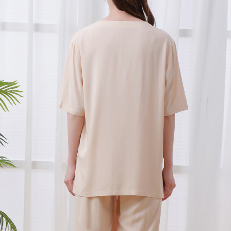 Buddha Stones - Conjunto unisex de 2 piezas de camiseta de media manga y pantalones de meditación Zen Tai Chi de algodón y lino