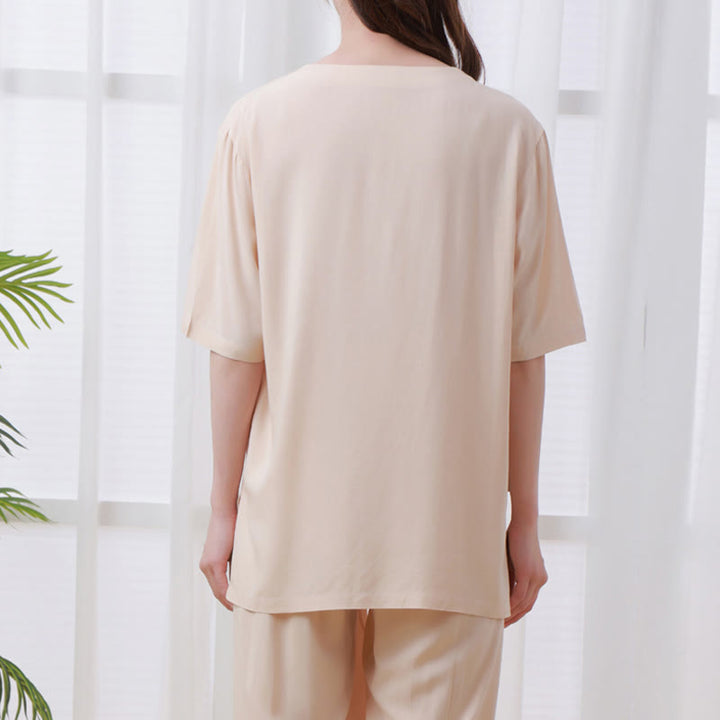 Buddha Stones - Conjunto unisex de 2 piezas de camiseta de media manga y pantalones de meditación Zen Tai Chi de algodón y lino