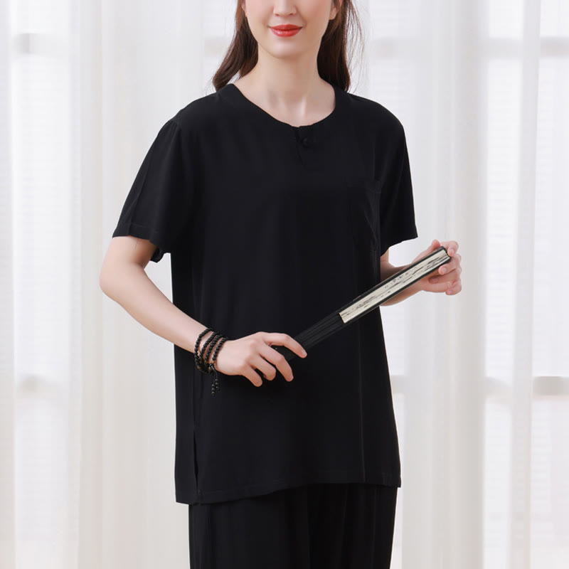 Buddha Stones - Conjunto unisex de 2 piezas de camiseta de media manga y pantalones de meditación Zen Tai Chi de algodón y lino - image 16