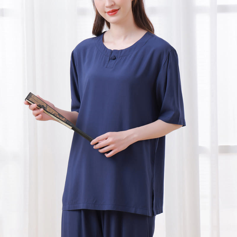 Buddha Stones - Conjunto unisex de 2 piezas de camiseta de media manga y pantalones de meditación Zen Tai Chi de algodón y lino - image 19