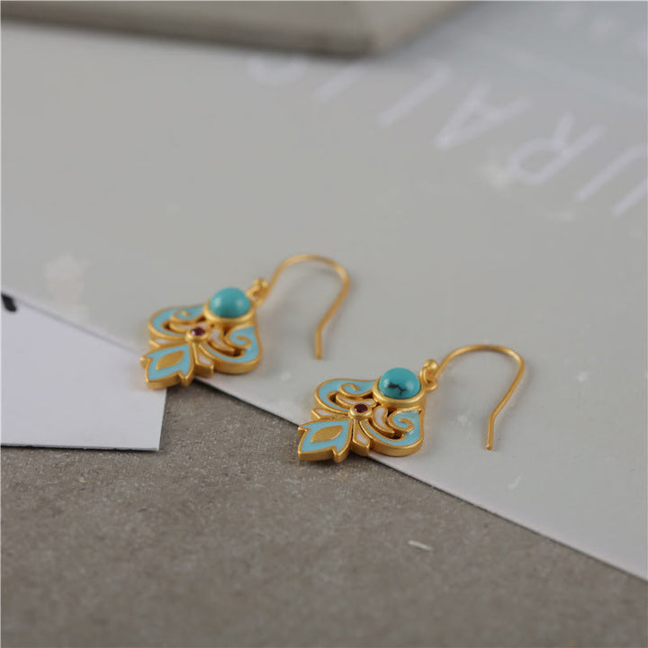 Pendientes colgantes positivos de color turquesa y esmalte de cobre con Buddha Stones - image 3