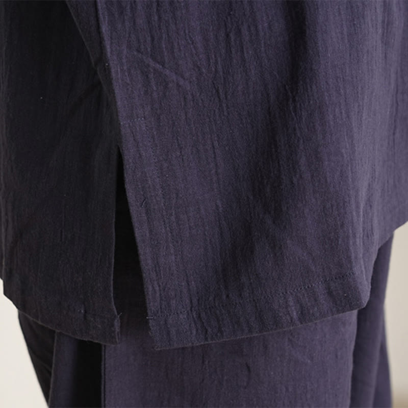 Conjunto de ropa de lino y algodón para mujer , camisa de manga tres cuartos con cuello en V y pantalones de meditación Zen Tai Chi, 2 uds.