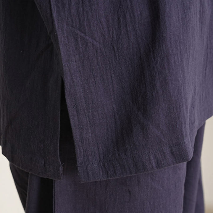 Conjunto de ropa de lino y algodón para mujer , camisa de manga tres cuartos con cuello en V y pantalones de meditación Zen Tai Chi, 2 uds.