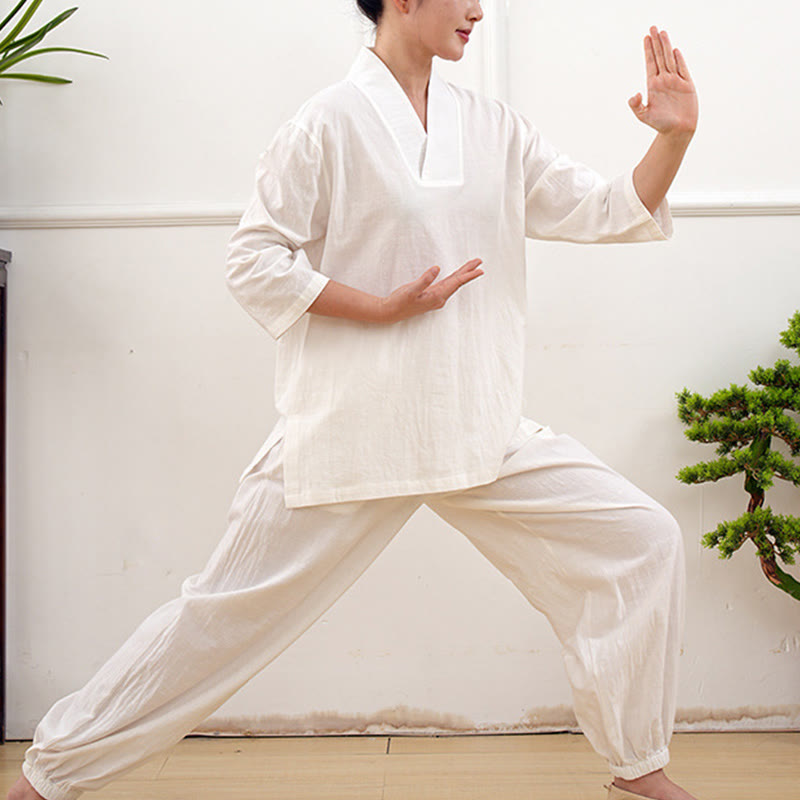 Conjunto de ropa de lino y algodón para mujer , camisa de manga tres cuartos con cuello en V y pantalones de meditación Zen Tai Chi, 2 uds. - image 21