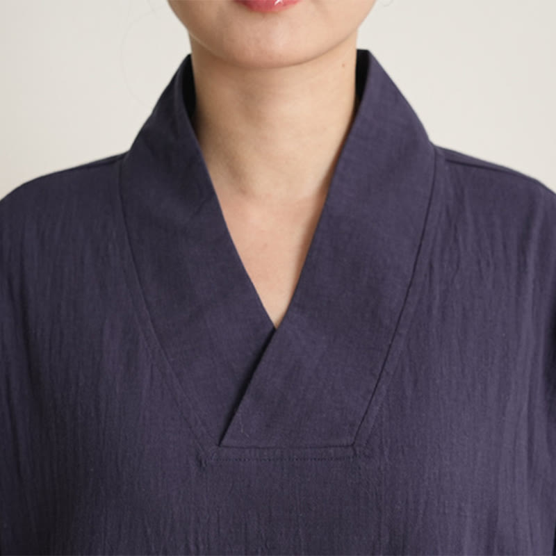 Conjunto de ropa de lino y algodón para mujer , camisa de manga tres cuartos con cuello en V y pantalones de meditación Zen Tai Chi, 2 uds.