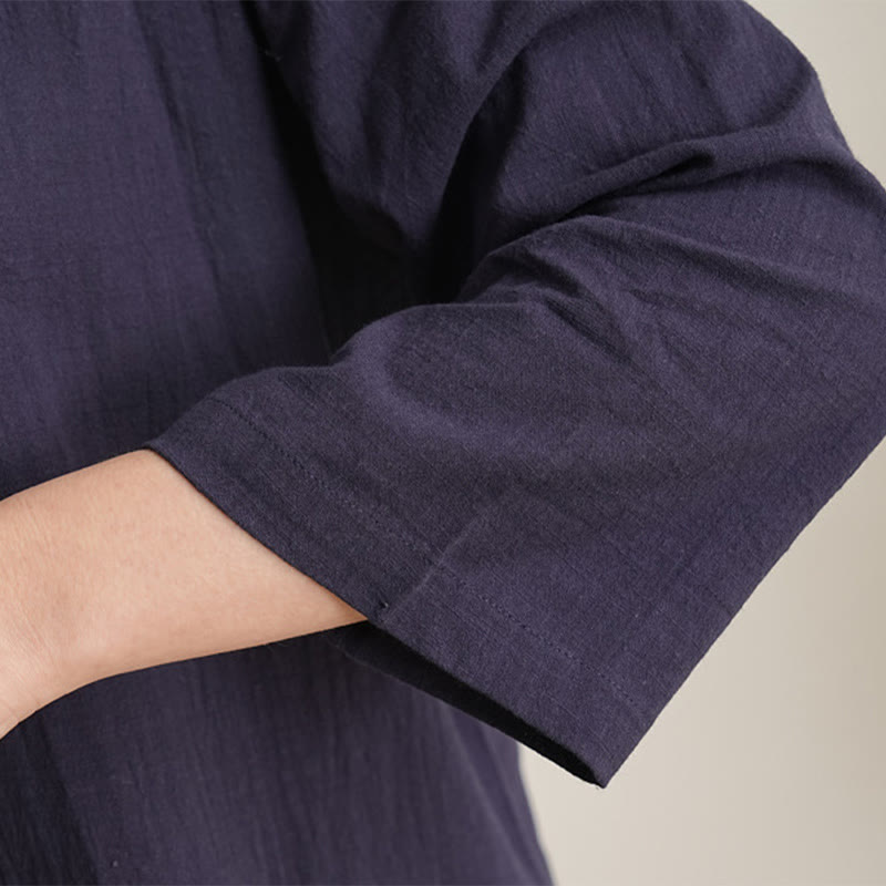 Conjunto de ropa de lino y algodón para mujer , camisa de manga tres cuartos con cuello en V y pantalones de meditación Zen Tai Chi, 2 uds.