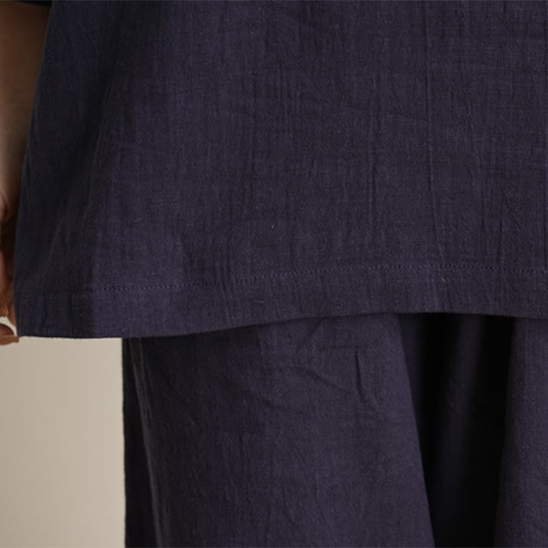 Conjunto de ropa de lino y algodón para mujer , camisa de manga tres cuartos con cuello en V y pantalones de meditación Zen Tai Chi, 2 uds.