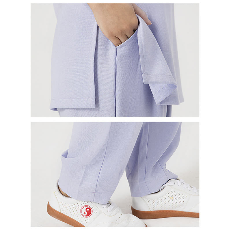 Conjunto de ropa de lino y algodón para mujer, camisa de manga tres cuartos con botones, Top, pantalones, meditación Zen, Tai Chi, Buddha Stones.