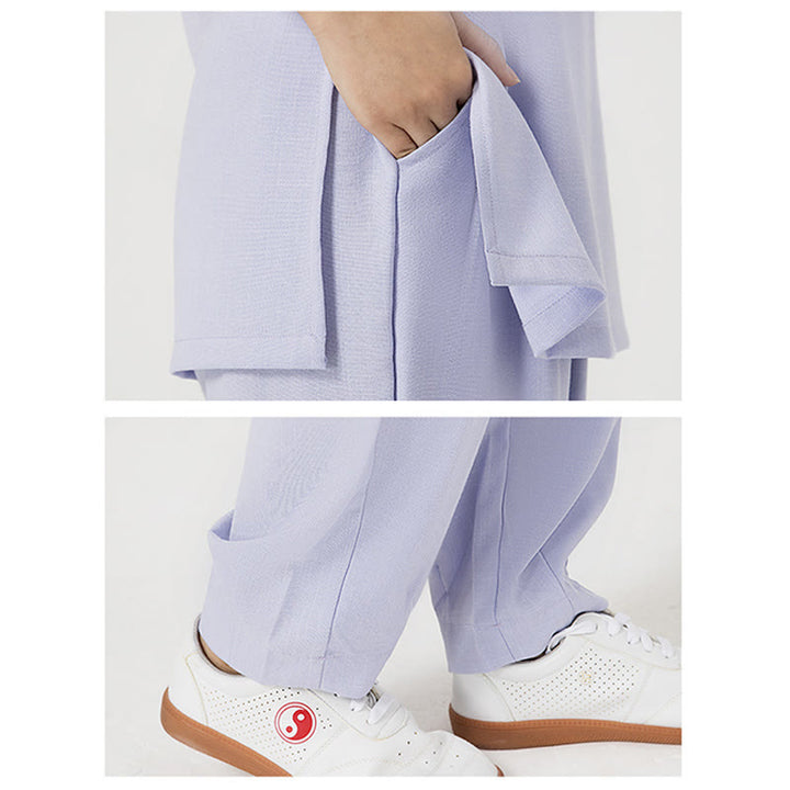 Conjunto de ropa de lino y algodón para mujer, camisa de manga tres cuartos con botones, Top, pantalones, meditación Zen, Tai Chi, Buddha Stones.
