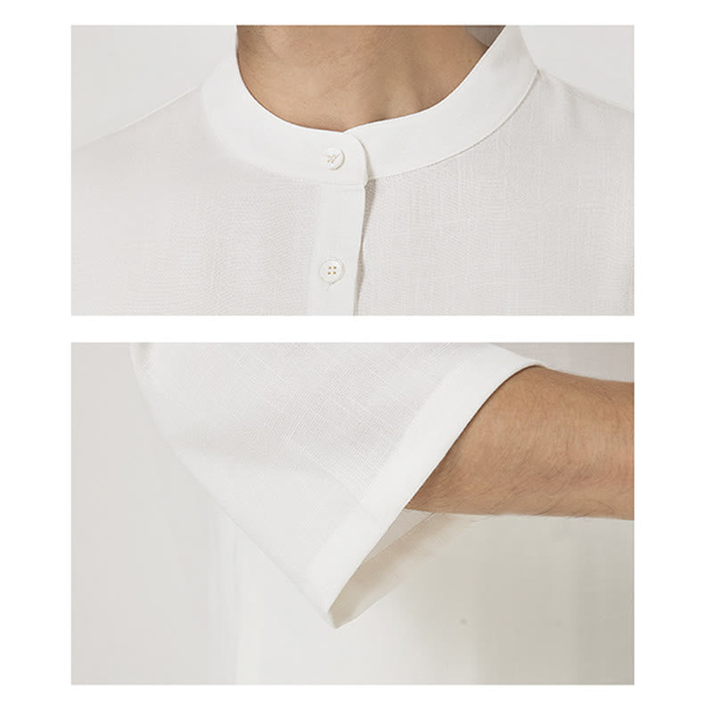 Conjunto de ropa de lino y algodón para hombre, camisa de manga tres cuartos con botones, 2 uds., Buddha Stones, pantalones superiores, meditación Zen Tai Chi