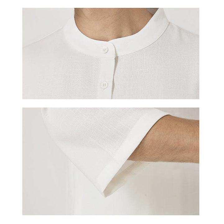 Conjunto de ropa de lino y algodón para hombre, camisa de manga tres cuartos con botones, 2 uds., Buddha Stones, pantalones superiores, meditación Zen Tai Chi