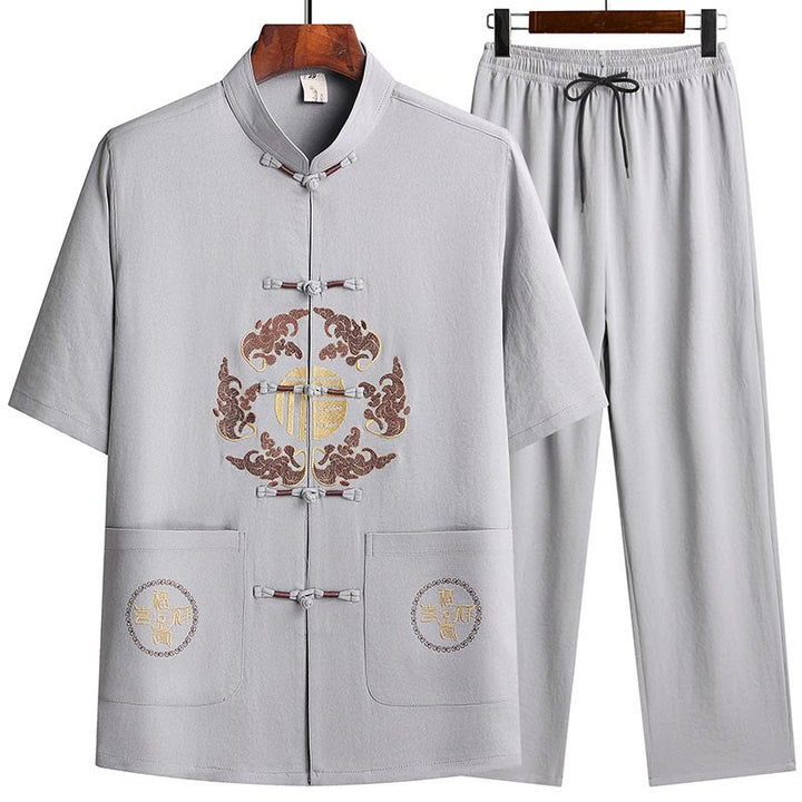 Buddha Stones Fu personaje Tang traje Hanfu uniforme tradicional manga corta Top pantalones ropa conjunto para hombres