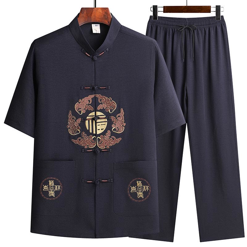 Buddha Stones Fu personaje Tang traje Hanfu uniforme tradicional manga corta Top pantalones ropa conjunto para hombres
