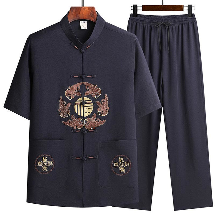 Buddha Stones Fu personaje Tang traje Hanfu uniforme tradicional manga corta Top pantalones ropa conjunto para hombres