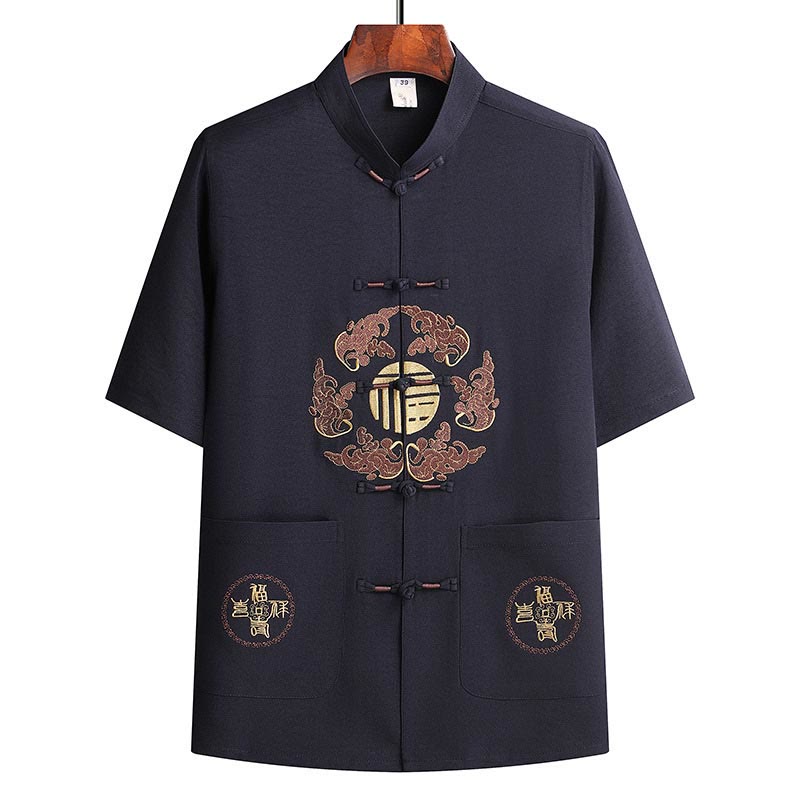 Buddha Stones Fu personaje Tang traje Hanfu uniforme tradicional manga corta Top pantalones ropa conjunto para hombres