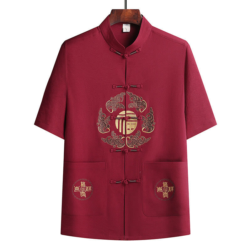 Buddha Stones Fu personaje Tang traje Hanfu uniforme tradicional manga corta Top pantalones ropa conjunto para hombres