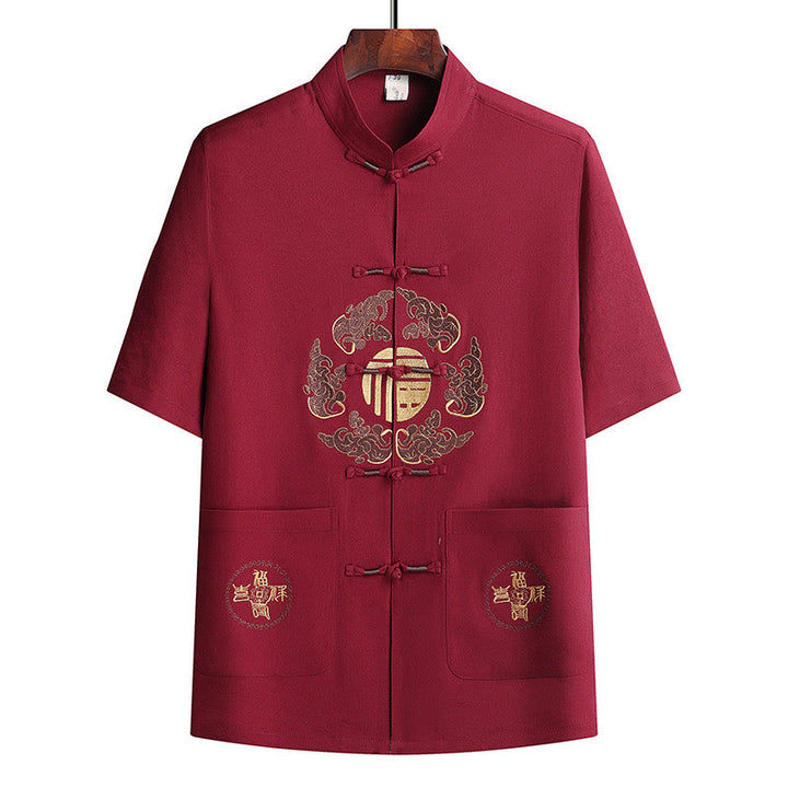 Buddha Stones Fu personaje Tang traje Hanfu uniforme tradicional manga corta Top pantalones ropa conjunto para hombres
