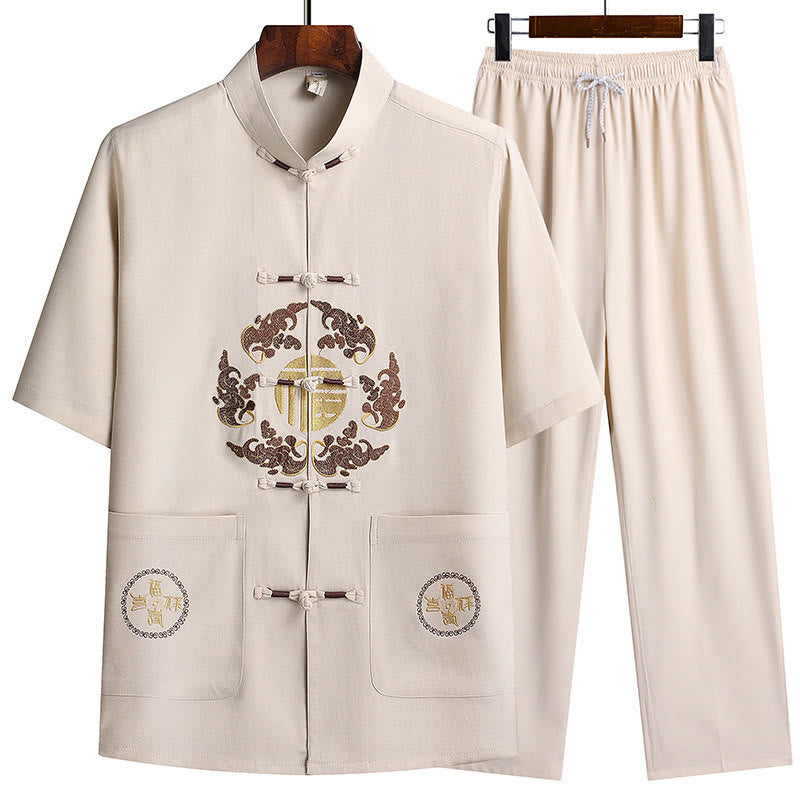 Buddha Stones Fu personaje Tang traje Hanfu uniforme tradicional manga corta Top pantalones ropa conjunto para hombres