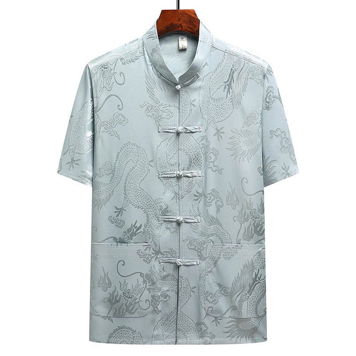 Traje Tang con diseño de dragón y Buddha Stones, uniforme tradicional Hanfu, Top de manga corta, pantalones, ropa, conjunto para hombre - image 3