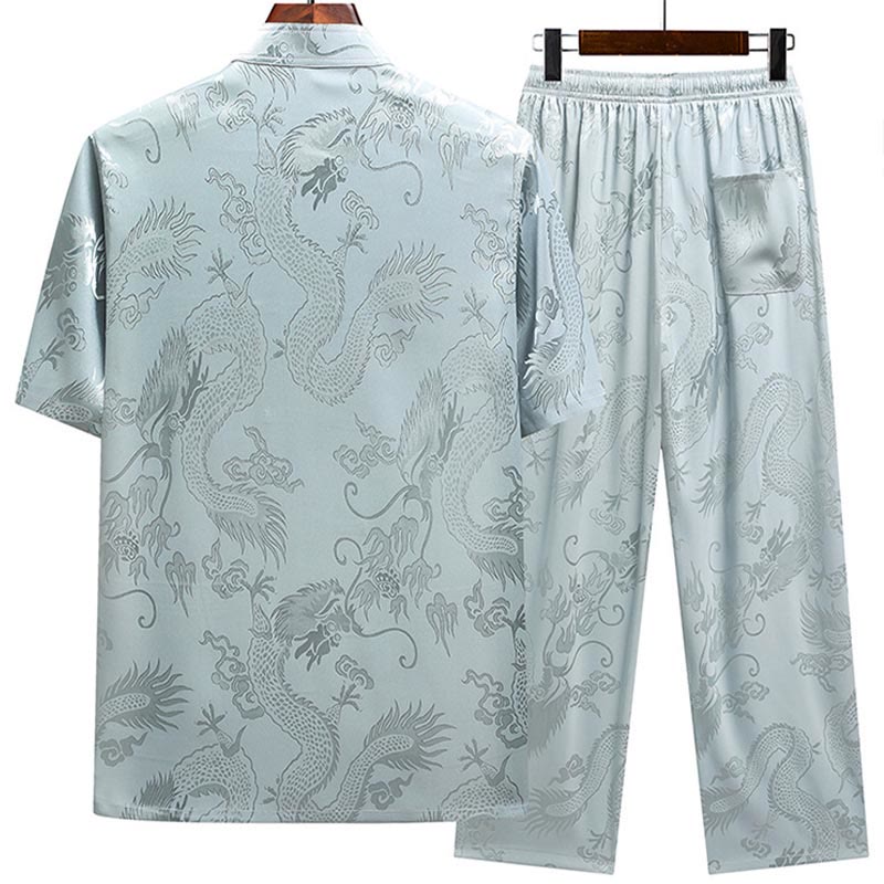 Traje Tang con diseño de dragón y Buddha Stones, uniforme tradicional Hanfu, Top de manga corta, pantalones, ropa, conjunto para hombre - image 1