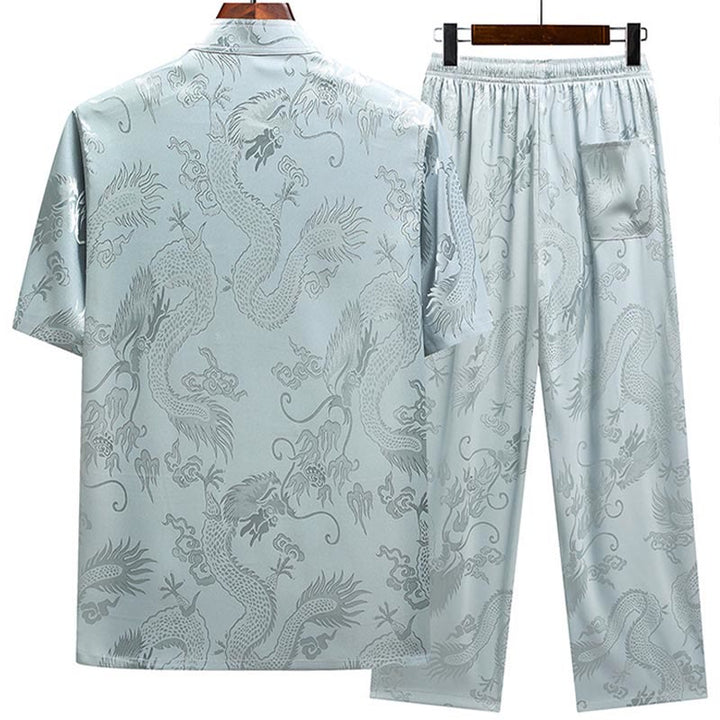 Traje Tang con diseño de dragón y Buddha Stones, uniforme tradicional Hanfu, Top de manga corta, pantalones, ropa, conjunto para hombre - image 1