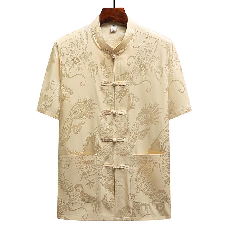 Traje Tang con diseño de dragón y Buddha Stones, uniforme tradicional Hanfu, Top de manga corta, pantalones, ropa, conjunto para hombre - image 14