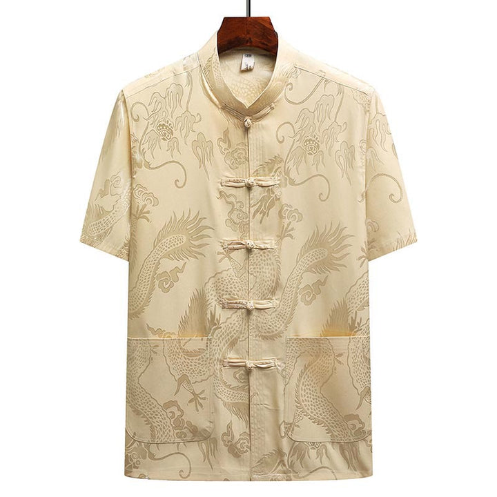 Traje Tang con diseño de dragón y Buddha Stones, uniforme tradicional Hanfu, Top de manga corta, pantalones, ropa, conjunto para hombre - image 14