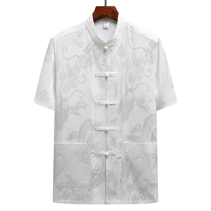 Traje Tang con diseño de dragón y Buddha Stones, uniforme tradicional Hanfu, Top de manga corta, pantalones, ropa, conjunto para hombre - image 18