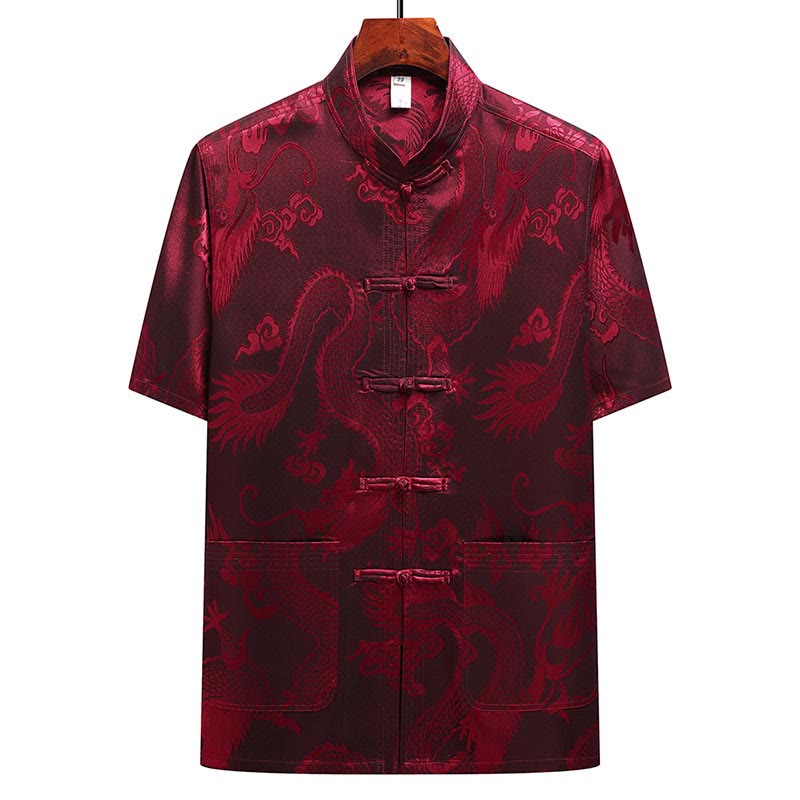Traje Tang con diseño de dragón y Buddha Stones, uniforme tradicional Hanfu, Top de manga corta, pantalones, ropa, conjunto para hombre - image 21
